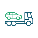 car getting towed by breakdown truck icon