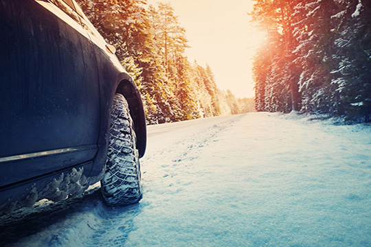 blue car in snow