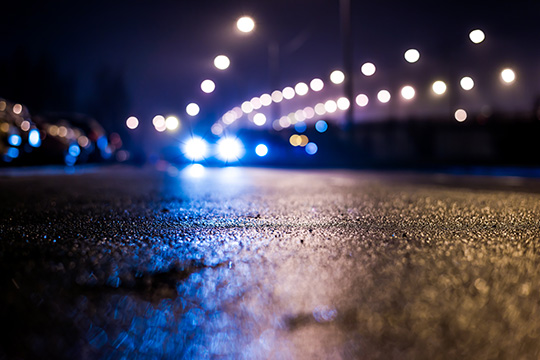 car headlights at night