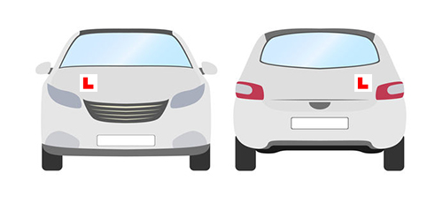 front and back view of white hatchback car vector displaying l plates