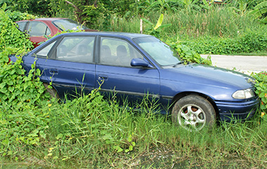 old car parked on grass