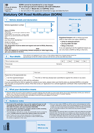 statutory off road notification v890 form