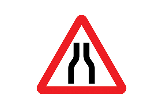 road narrows on both sides sign