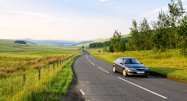 early morning drive on country road