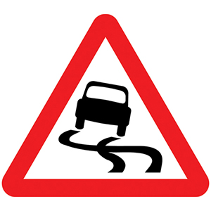 slippery road traffic sign