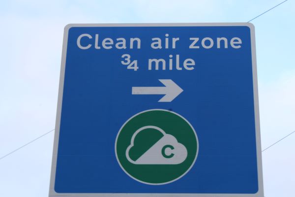 Clean air zone sign donating its three quarter mile to clean air zone.